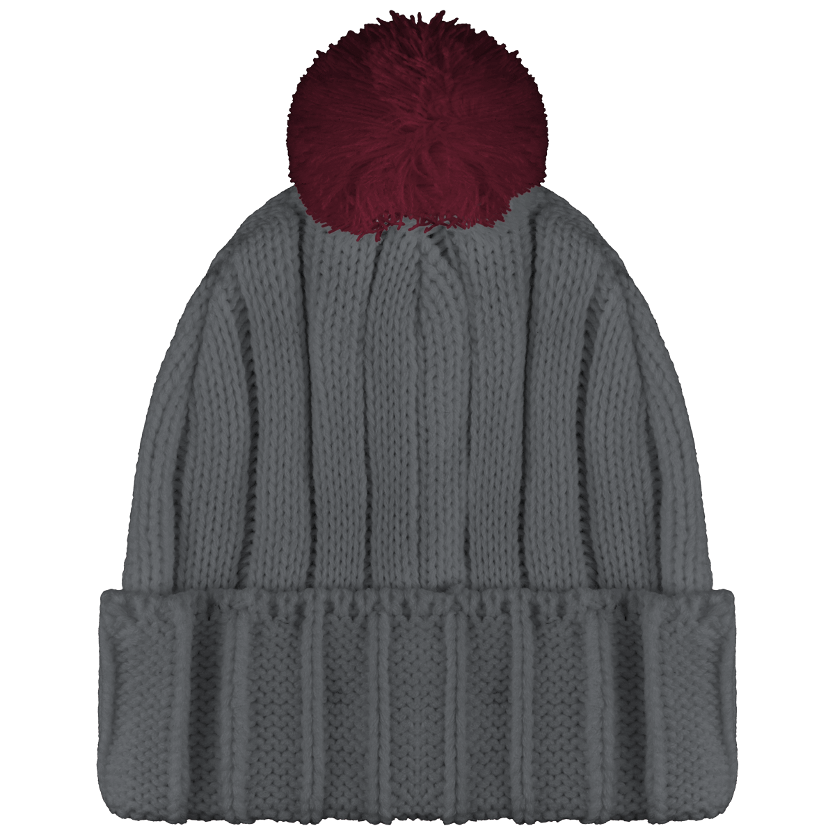 Bonnet À Pompon - Court À Revers - Pompon Bicolore Grey / Burgundy