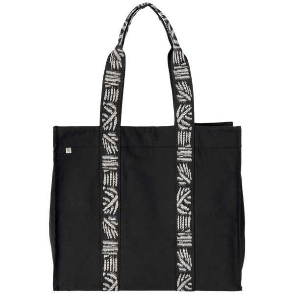 Sac shopping a soufflet recycle a motifs ethniques face Black Night / Nippon Ecru