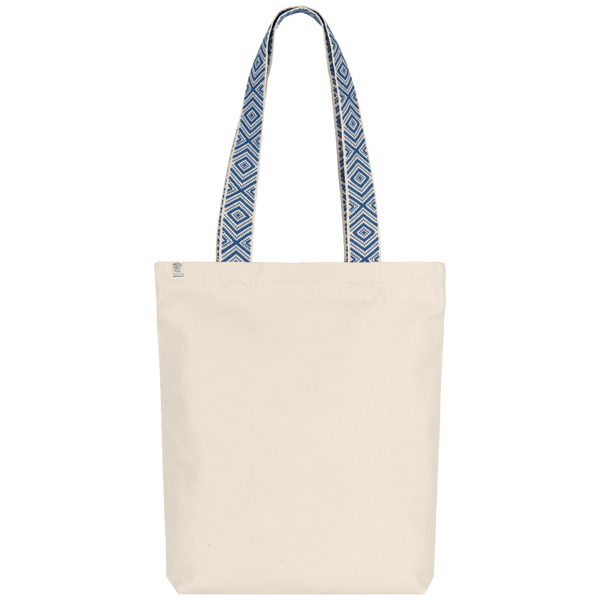 Sac shopping recycle a fond plat avec motifs ethniques face Ecume / Ethnic Blue
