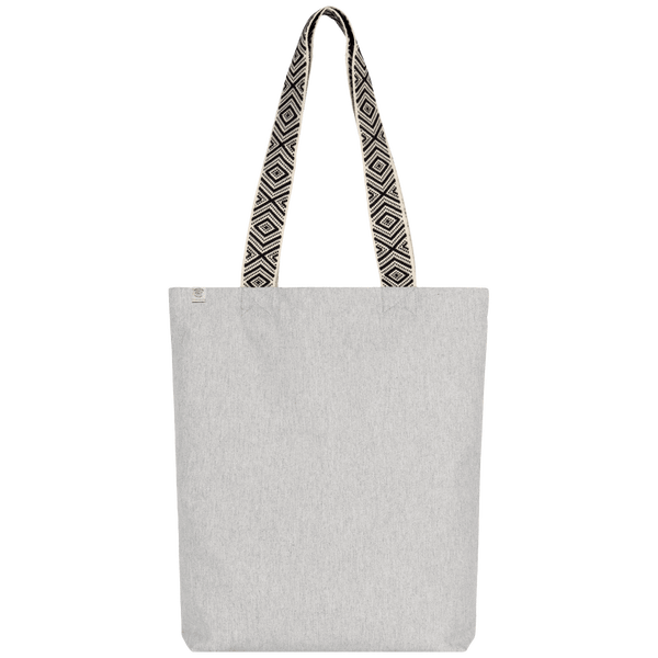 Sac Shopping Recyclé À Motifs Ethniques Avec Fond Plat | Matières Recyclées  Pebble Grey / Ethnic Black