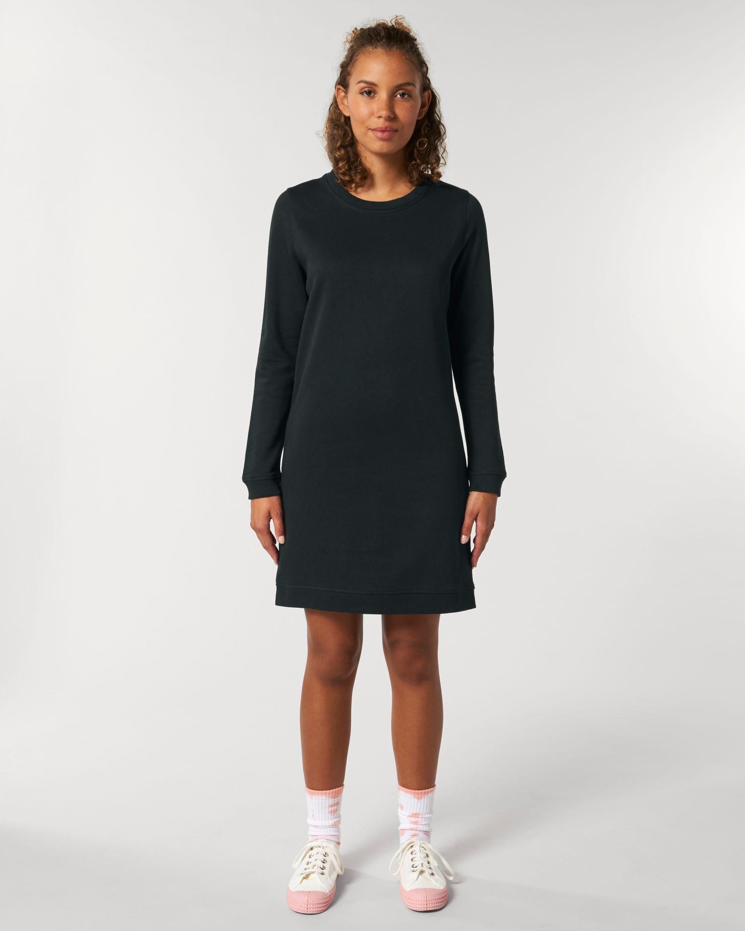 Stella Kicks Round Neck Sweatshirt Dress With Embroidery Or Digital Printing Black Heather Cranberry