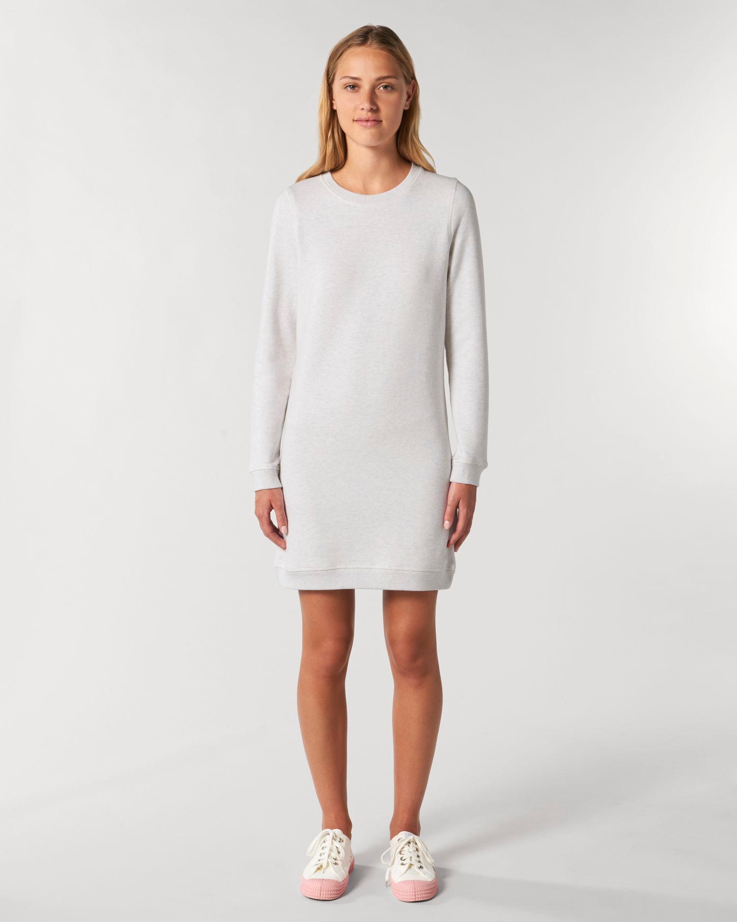Stella Kicks Round Neck Sweatshirt Dress With Embroidery Or Digital Printing Cream Heather Grey