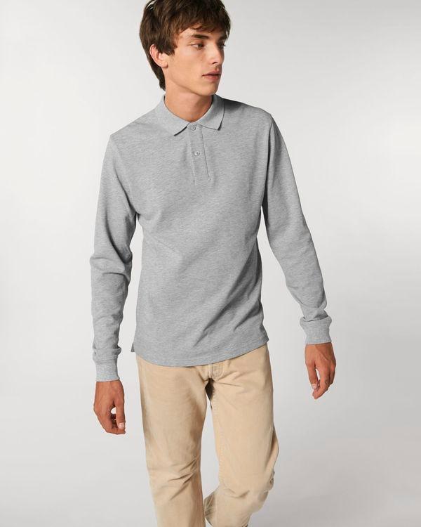 Polo Homme Manches Longues | 100% Coton Bio | Stanley Dedicator Long Sleeve Heather Grey