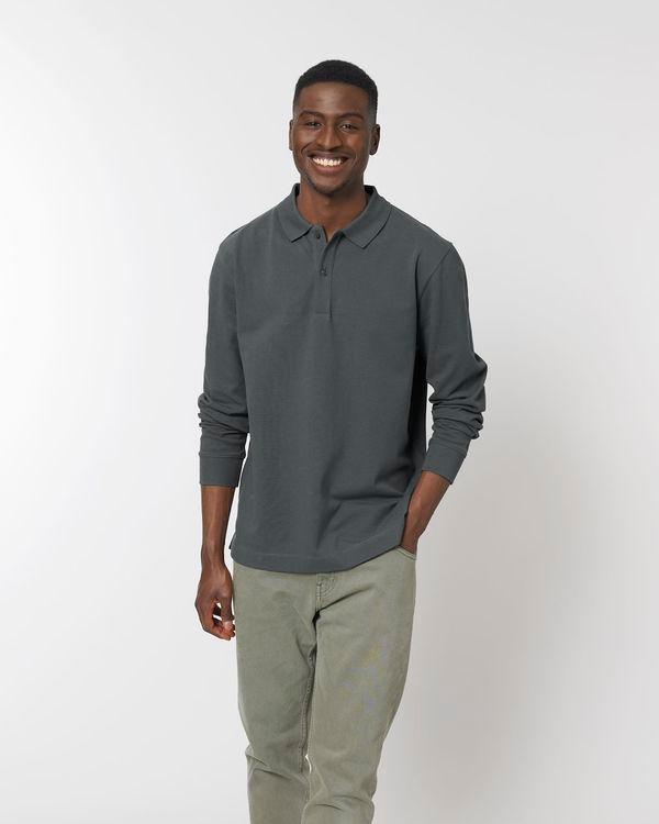 Polo Unisexe Manches Longues Prepster Long Sleeve | 100% Coton Bio | Personnalisable En Broderie Et Flex Anthracite