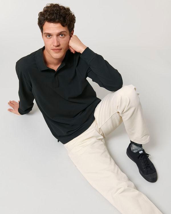 Unisex Langarm-Polo Prepster | 100% Bio-Baumwolle | Personalisierbar Mit Stickerei Und Flex Black