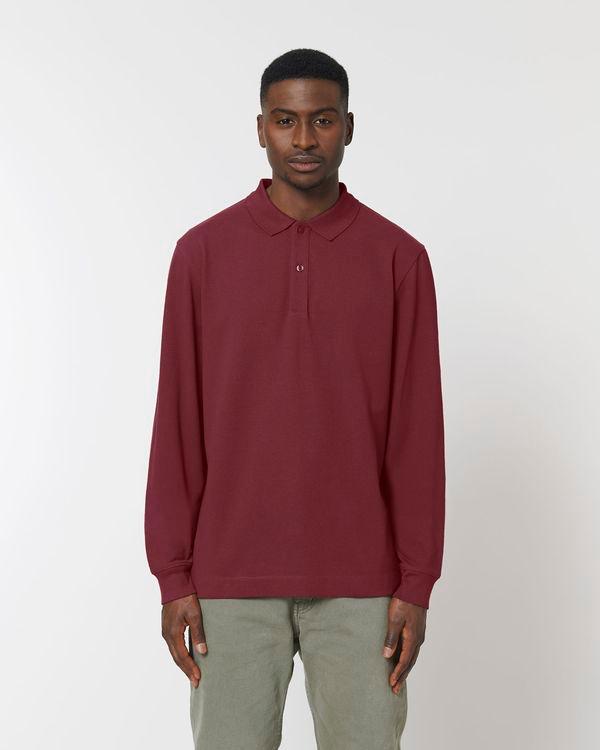 Unisex Langarm-Polo Prepster | 100% Bio-Baumwolle | Personalisierbar Mit Stickerei Und Flex Burgundy
