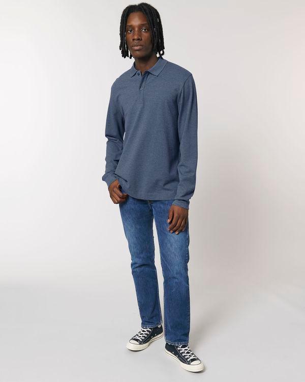 Polo Unisexe Manches Longues Prepster Long Sleeve | 100% Coton Bio | Personnalisable En Broderie Et Flex Dark Heather Blue