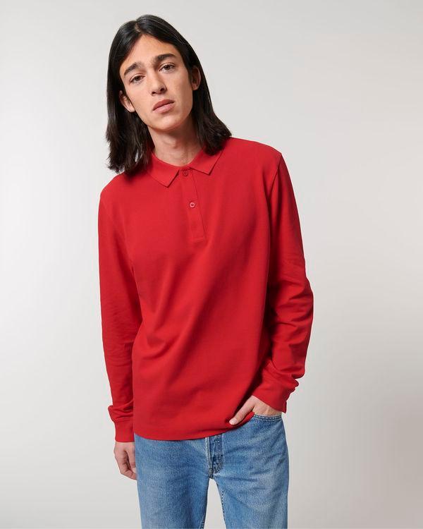 Unisex Langarm-Polo Prepster | 100% Bio-Baumwolle | Personalisierbar Mit Stickerei Und Flex Red