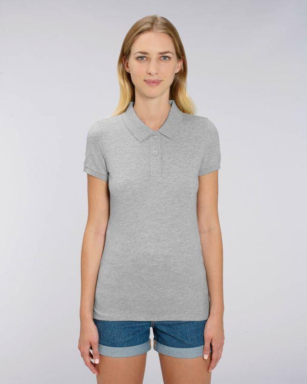 Polo Féminin En Coton Bio | Broderie Et Impression | Maille Piquée Heather Grey