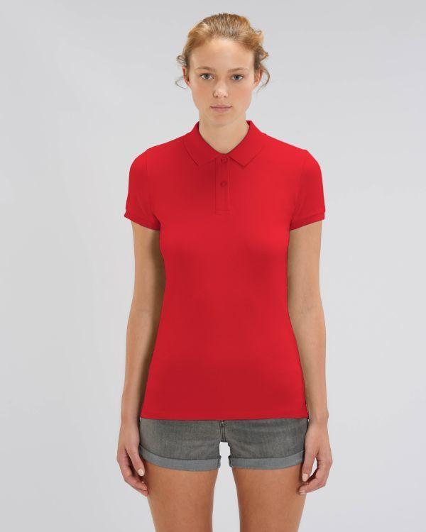 Polo Féminin En Coton Bio | Broderie Et Impression | Maille Piquée Red
