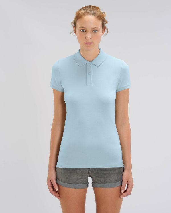 Polo Féminin En Coton Bio | Broderie Et Impression | Maille Piquée Sky blue