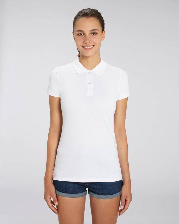 Polo Féminin En Coton Bio | Broderie Et Impression | Maille Piquée White
