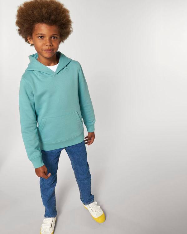 Hoodie Pour Enfant En Coton Bio | Broderie Et Impression | Grammage Lourd Teal Monstera