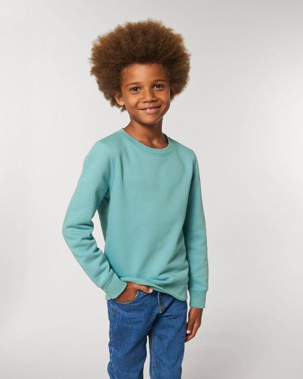 Sweat Enfant | Coupe Normale | 85% Coton Bio | Broderie Et Impression Teal Monstera