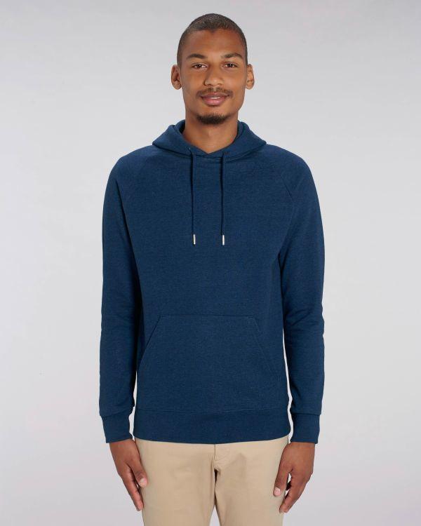 Sweat À Capuche Homme | Molleton Non Brossé | Broderie Et Impression Black Heather Blue