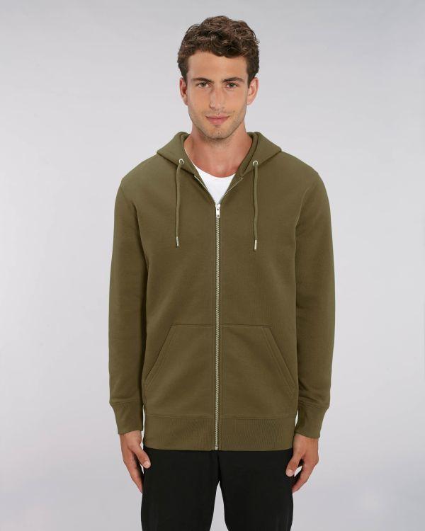 Herren Kapuzen-Zip-Jacke | Bestickt Und Bedruckt | Bio-Baumwolle Und Recyceltes Polyester British Khaki