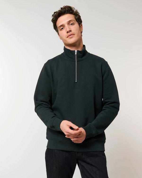 Sweat Col Zip Homme | Broderie Et Impression Black