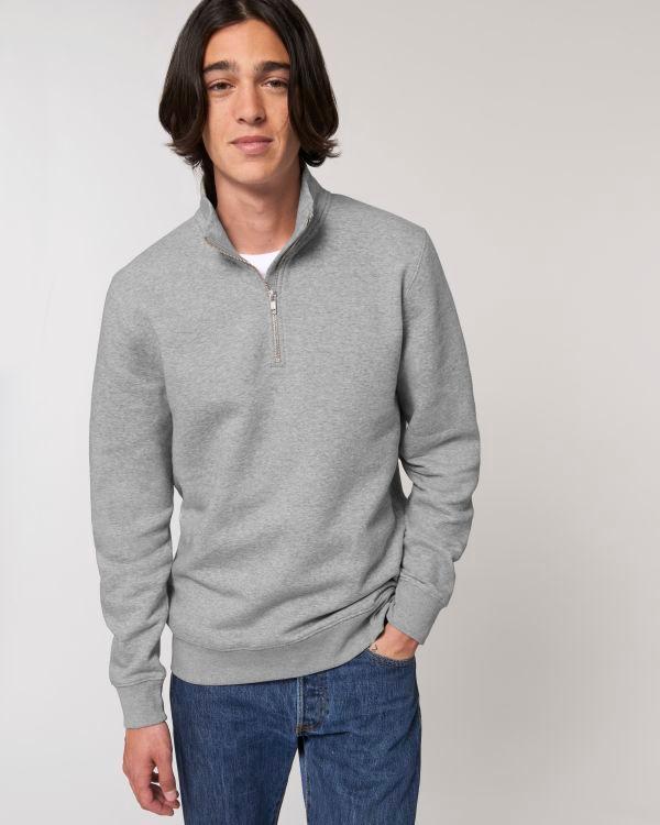 Herren-Sweatshirt Mit Reißverschluss | Stickerei Und Druck Heather Grey