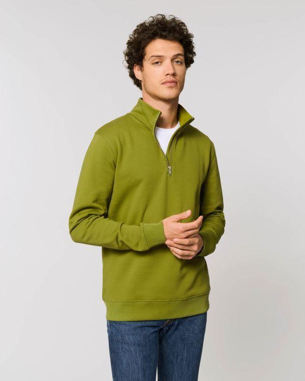 Sweat Col Zip Homme | Broderie Et Impression Moss Green