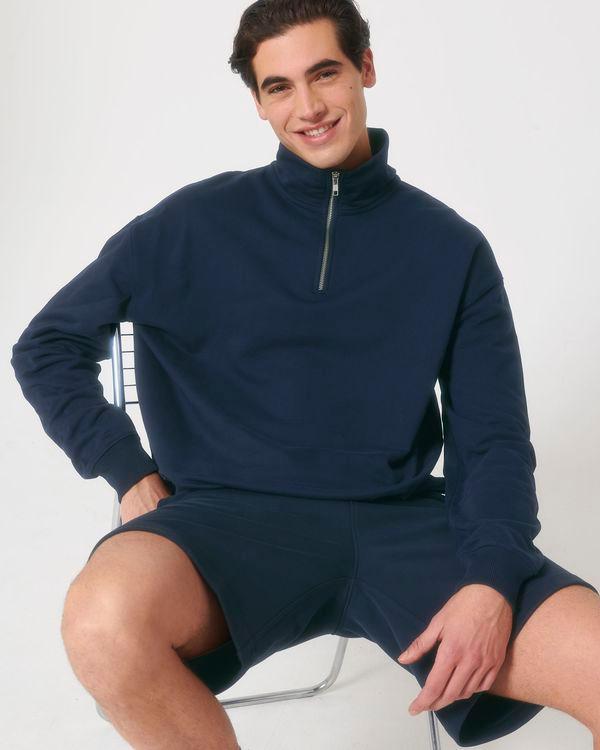 Sweatshirt Zip 1 Quart Unisexe Coupe Boxy Stanley Stella Miller Dry French Navy