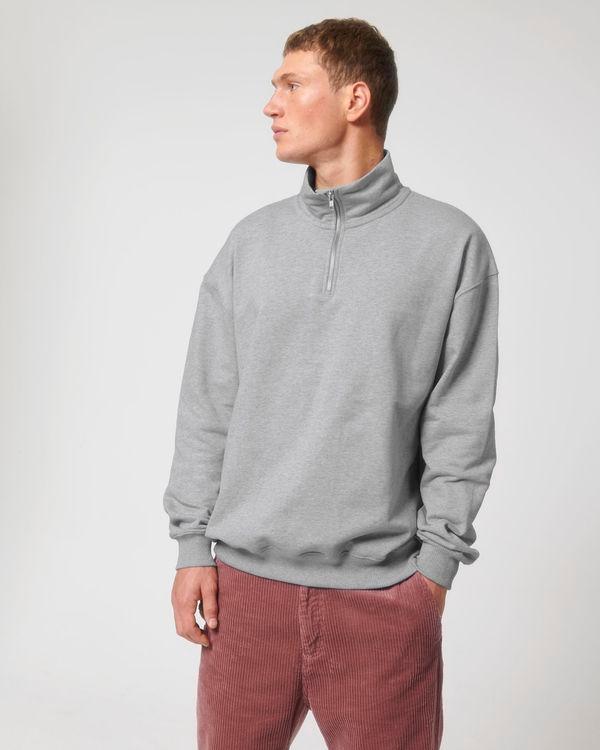 Sweatshirt Zip 1 Quart Unisexe Coupe Boxy Stanley Stella Miller Dry Heather Grey