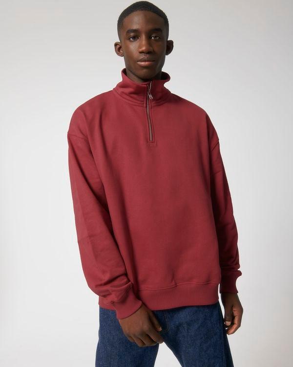 Sweatshirt Zip 1 Quart Unisexe Coupe Boxy Stanley Stella Miller Dry Red Earth