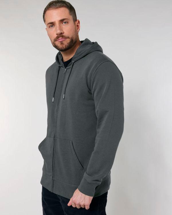 Unisex-Kapuzen-Sweatshirt Mit Reißverschluss | Bio-Baumwolle | Stickerei Und Druck Anthracite