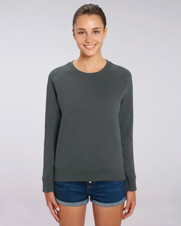 Sweat Femme | 350G Coton Bio Et Polyester Recyclé | Broderie Et Impression Anthracite