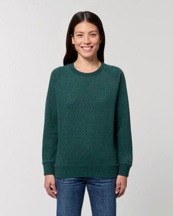 Sweat Femme | 350G Coton Bio Et Polyester Recyclé | Broderie Et Impression Heather Snow Glazed Green