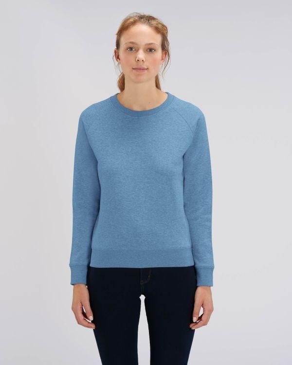 Sweat Femme | 350G Coton Bio Et Polyester Recyclé | Broderie Et Impression Mid Heather Blue