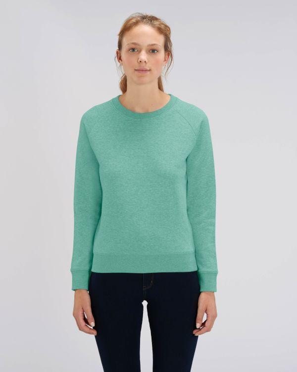 Sweat Femme | 350G Coton Bio Et Polyester Recyclé | Broderie Et Impression Mid Heather Green