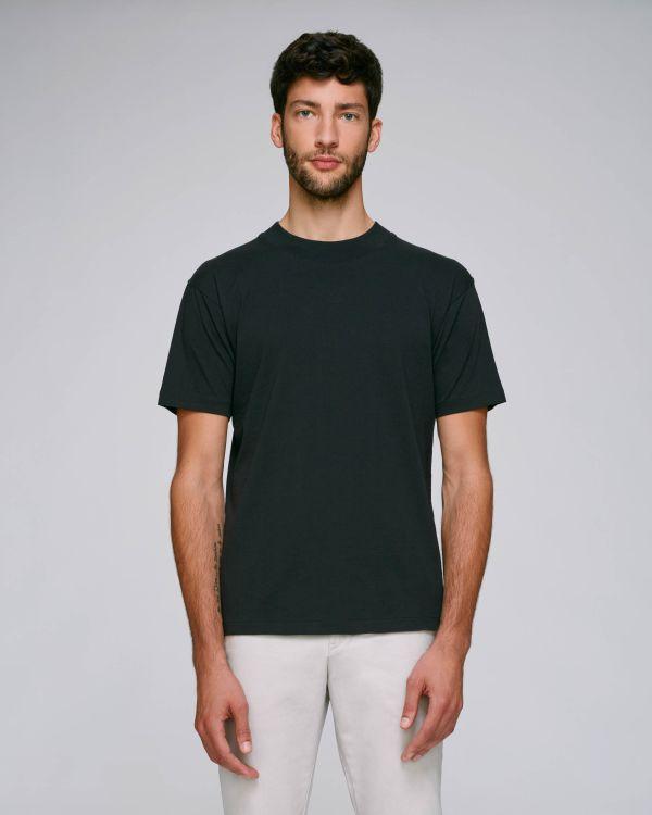 Wide And Unique Collar T-Shirt 100% Organic Cotton By Stanley Stella, Customizable With Your Designs Black Heather Blue