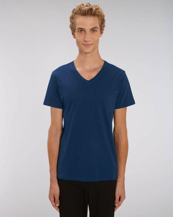 Tee Shirt Homme Col V | 100% Coton Stanley Stella | Broderie Et Impression Black Heather Blue