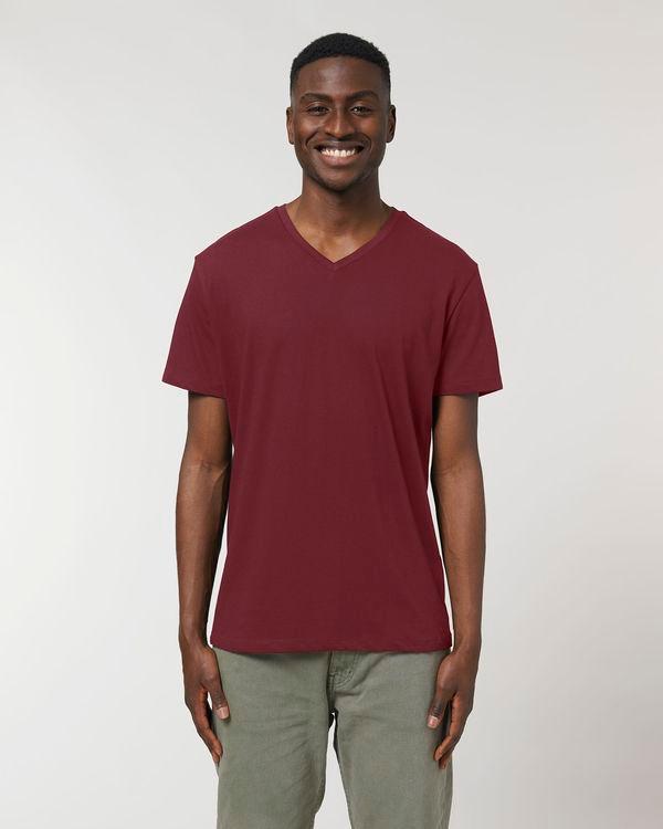 Tee Shirt Homme Col V | 100% Coton Stanley Stella | Broderie Et Impression Burgundy
