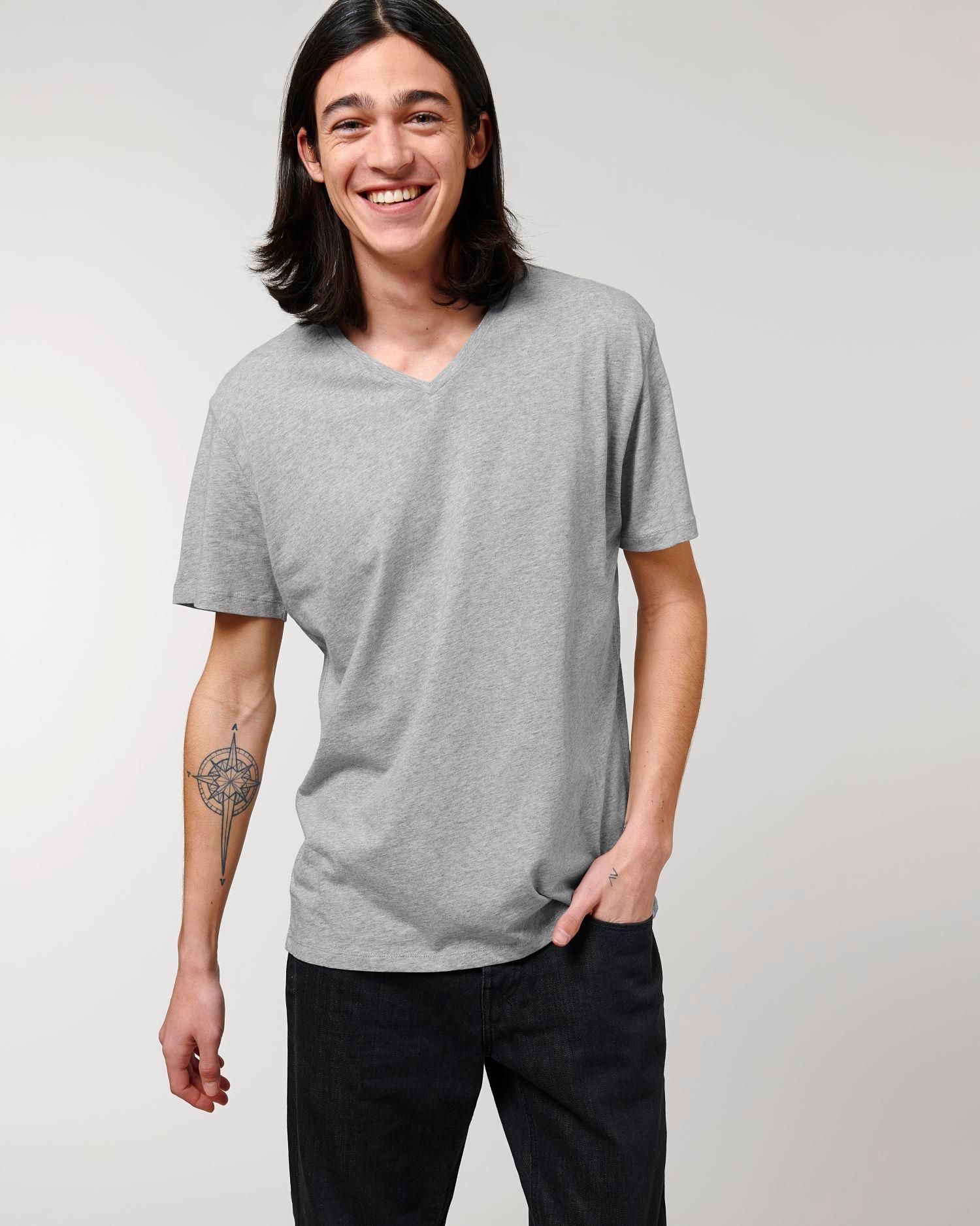 Tee Shirt Homme Col V | 100% Coton Stanley Stella | Broderie Et Impression Heather Grey