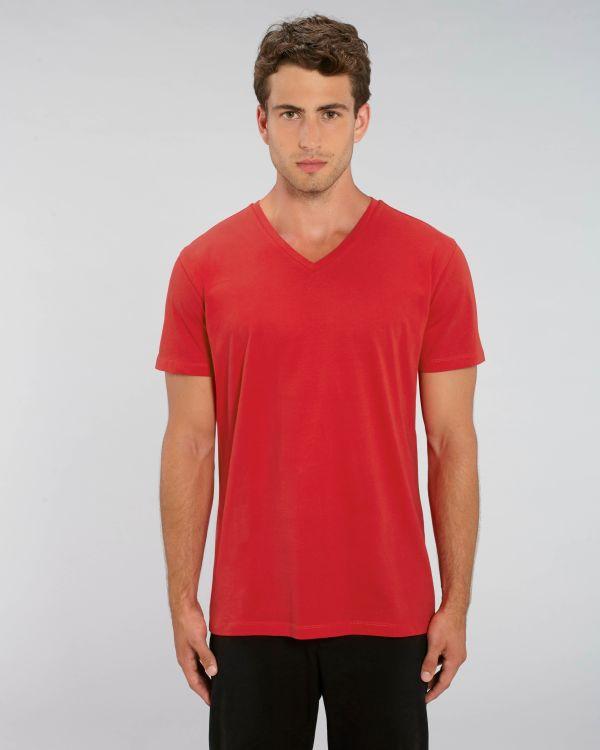 Tee Shirt Homme Col V | 100% Coton Stanley Stella | Broderie Et Impression Red