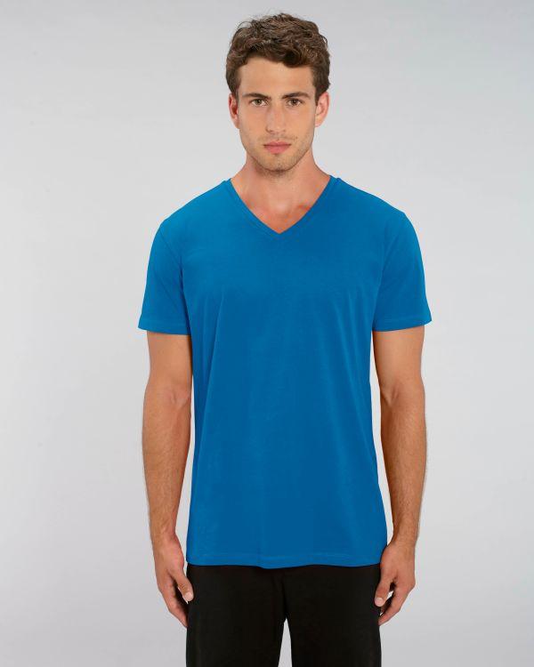 Tee Shirt Homme Col V | 100% Coton Stanley Stella | Broderie Et Impression Royal Blue