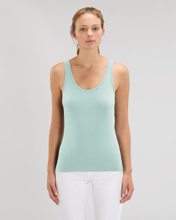 Débardeur Féminin En 100% Coton Bio | Broderie Et Impression Caribbean Blue