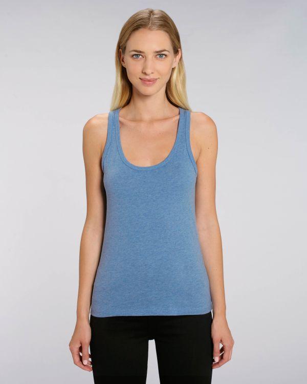 Damen Tanktop Aus 100% Bio-Baumwolle | Stickerei Und Druck Mid Heather Blue