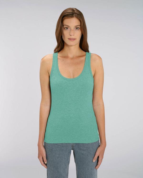 Débardeur Féminin En 100% Coton Bio | Broderie Et Impression Mid Heather Green