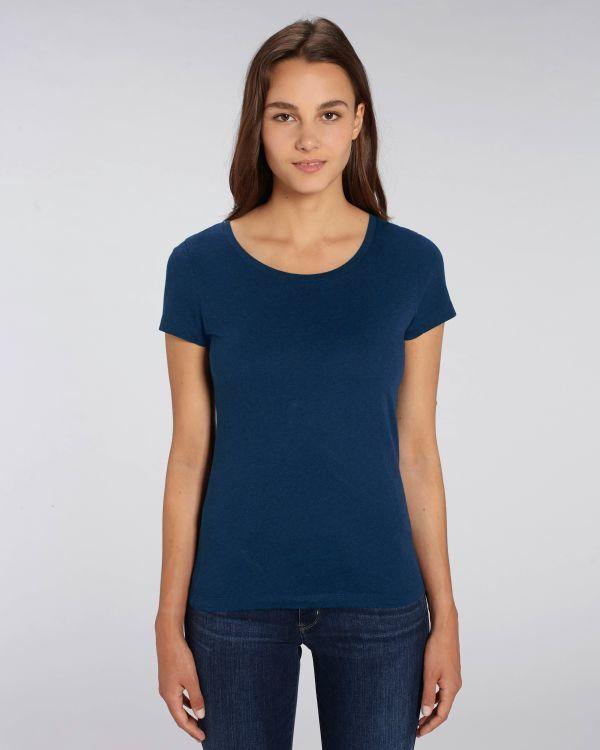 Tee-Shirt Femme | 100% Coton Bio | Broderie Et Impression Black Heather Blue