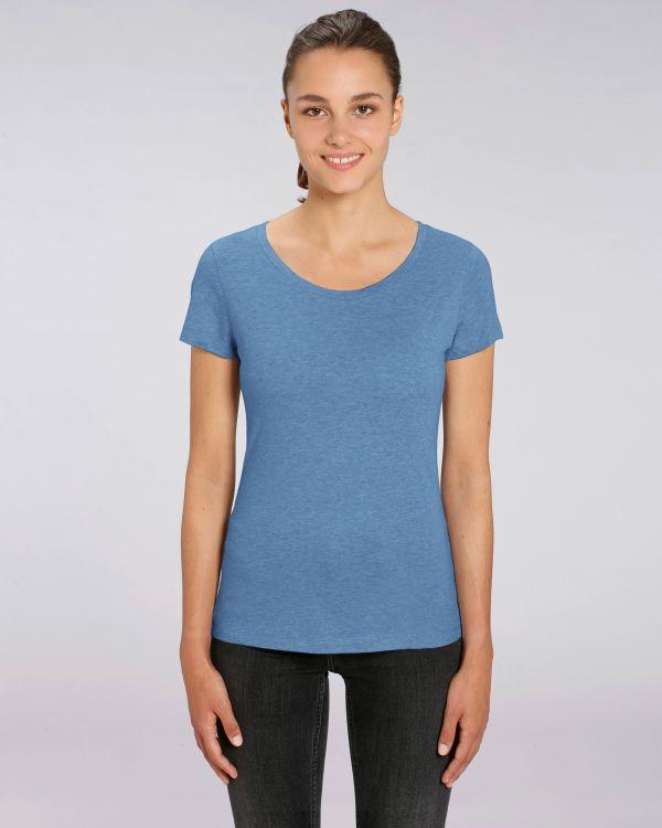 Tee-Shirt Femme | 100% Coton Bio | Broderie Et Impression Mid Heather Blue
