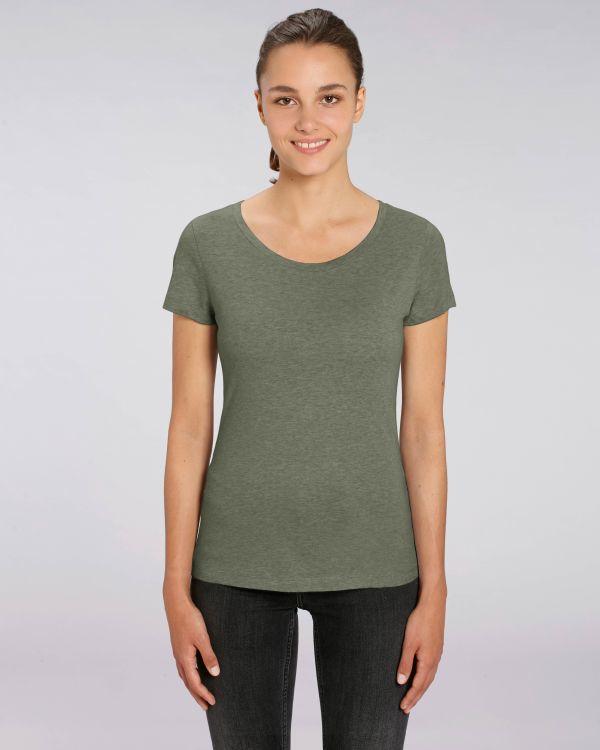 Tee-Shirt Femme | 100% Coton Bio | Broderie Et Impression Mid Heather Khaki