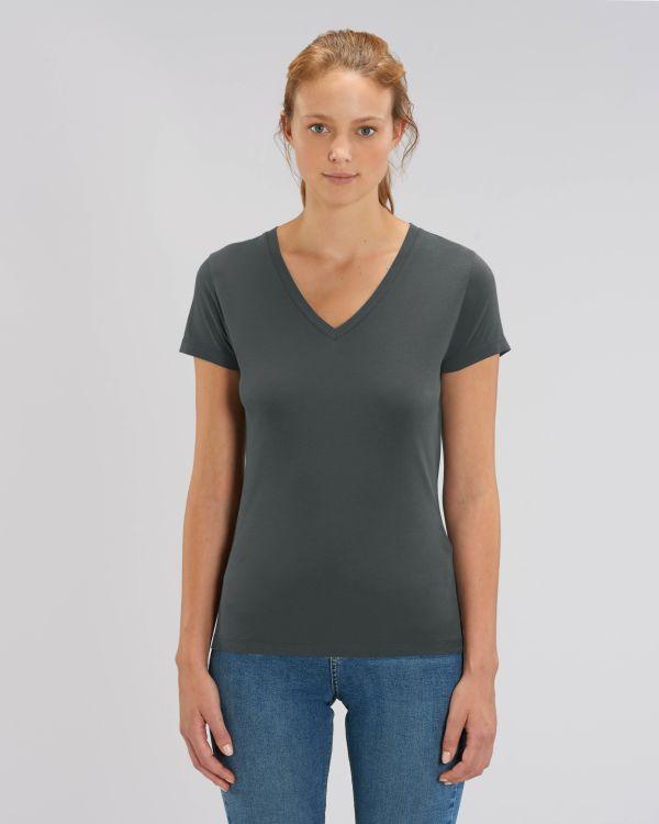 Camiseta Mujer Cuello V Algodón Orgánico Stella Evoker Anthracite