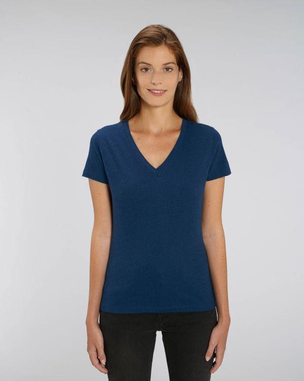 Camiseta Mujer Cuello V Algodón Orgánico Stella Evoker Black Heather Blue