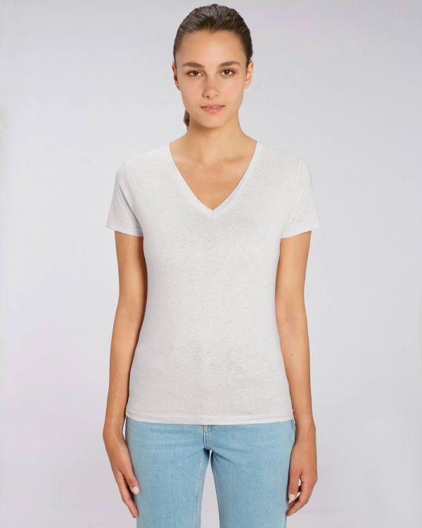 Camiseta Mujer Cuello V Algodón Orgánico Stella Evoker Cream Heather Grey