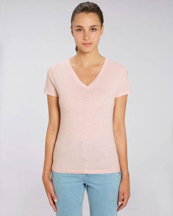 T-Shirt Femme Col V - Stella Evoker | 100 % Coton Bio  Cream Heather Pink