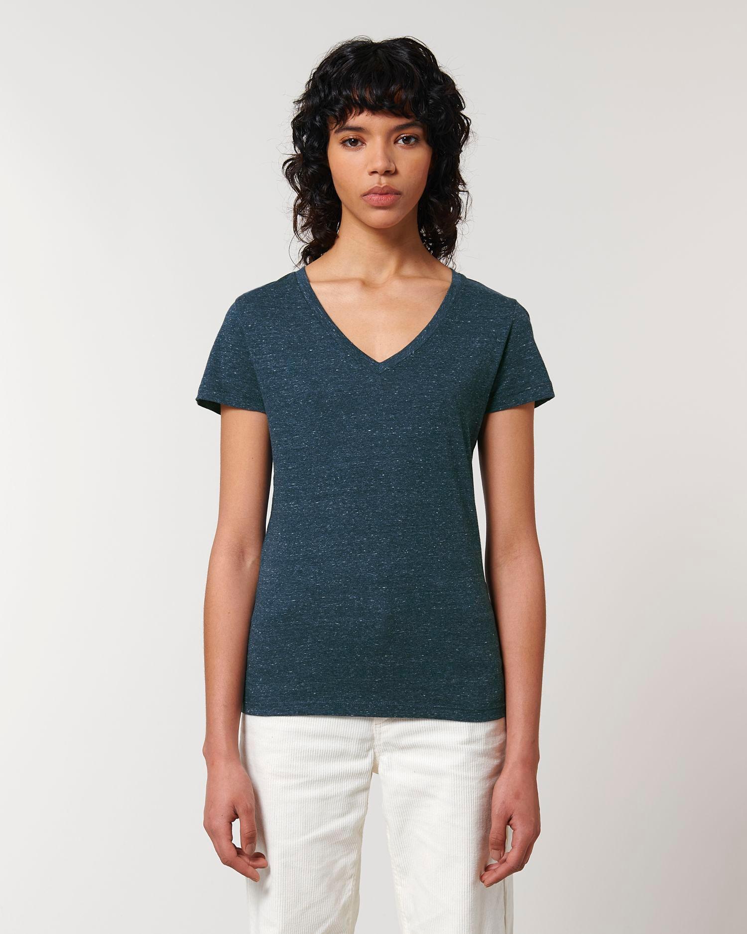 T-Shirt Femme Col V - Stella Evoker | 100 % Coton Bio  Dark Heather Denim