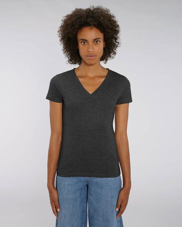 T-Shirt Femme Col V - Stella Evoker | 100 % Coton Bio  Dark Heather Grey