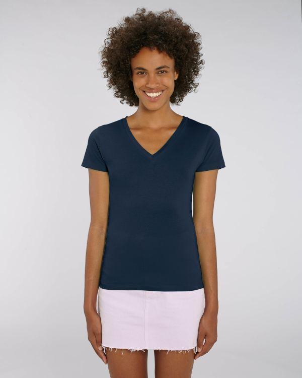 T-Shirt Femme Col V - Stella Evoker | 100 % Coton Bio  French Navy